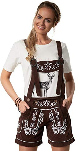 dressforfun 900800 Läder Läder Lederhose med hängslen, broderi i vitt, brunt, tyskt Oktoberfest - olika storlekar (XL | Nr 302803)