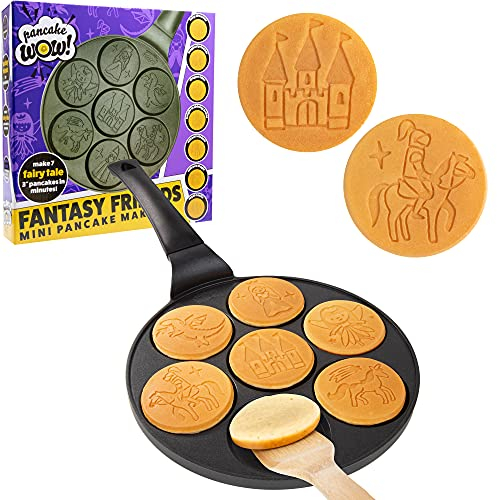 Fantasy Friends Mini Pancake Pan-Make 7 Unique Flapjacks Featuring a Princess Prince Fairy Castle & More, Nonstick Griddle for Breakfast Magic & Easy Cleanup-Fun Gift for Kids & Adults, Boys or Girls