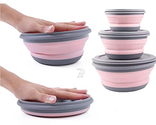 LMOOON Cuenco de ensaladera plegable con tapa – Juego de 3 recipientes de alimentos, contenedor de almacenamiento de alimentos