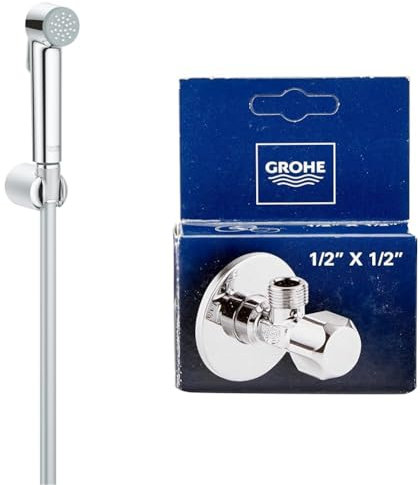 GROHE Ensemble de douche 1 jet avec support mural Tempesta-F Trigger Spray 30 27513001 & Technique de Sécurité- Raccord Mural à Clapet d'Angle 1/2 Pouce, Sortie 1/2 Pouce