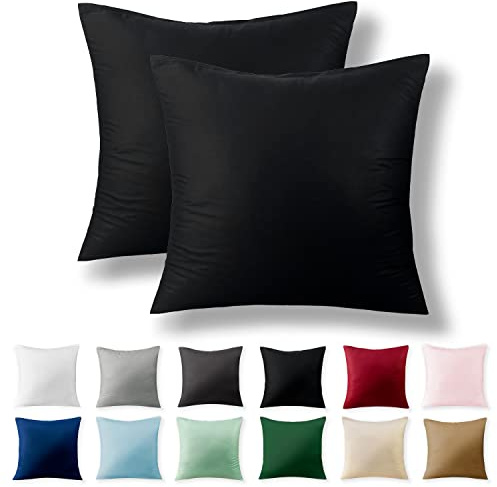 Alreya 2er-Set Renforcé Kissenbezug 40 x 40 cm - 100% Baumwolle mit Reißverschluss, Superweicher Kopfkissenbezug 40x40, Kissenhülle, Schwarz, nur Kissenbezug