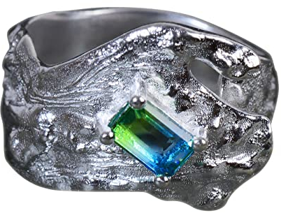 NicoWerk Damen Silberring Edel aus 925 Sterling Silber Breit Retro mit Stein Blau Grün Ethno Auffällig Funkelnd Strukturiert Verstellbar SRI880