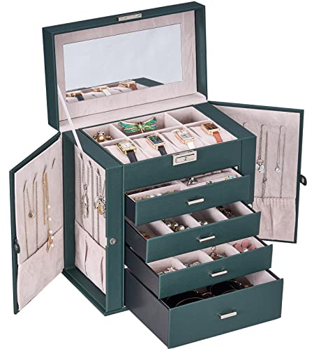 ANWBROAD Jewellery Box 5 Tier Jewelry Storage Organizer Jewelry Case with 4 Drawers with Mirror Lockable Boxes for Women Gift for Loved Ones for Your Sturdy UJJB003G