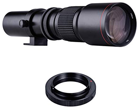 Andoer 500 mm 1: 8.0-32 Super teleobjetivo manual Zoom + T-Mount a F-Mount Kit de anillo adaptador para Nikon D3300 D3400 D3500 D5300 D5500 D5600 D610 D700 D7000 D7100 D72000 D750. D7500 D760 D800