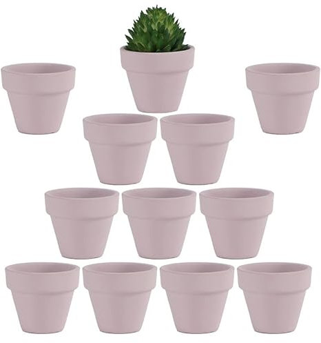 YISHANG Terrakotta-Töpfe, klein, rosa, 4,8 cm, 12 Stück, klein, weiße Mini-Tontöpfe mit Ablauflöchern, Blumenkinderzimmer, Terra-Cotta-Übertopf für kleine Kakteen, Kräuter, Sukkulenten, Basteln