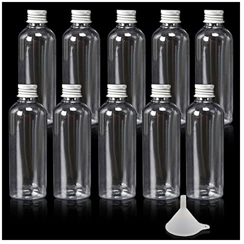 Kittenish Mini Plastic Bottles 80ml with Silver Screw Caps, Reusable & Funnel for Parties