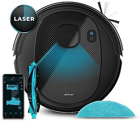 Cecotec Robot Aspirador Conga 7490 Eternal Genesis. Tecnología Láser, Limpieza 4 en 1, Potencia de succión de 3000 Pa, Autonomía 110 min, Cepillo Multifunción, Control App, Mopa de Fregado