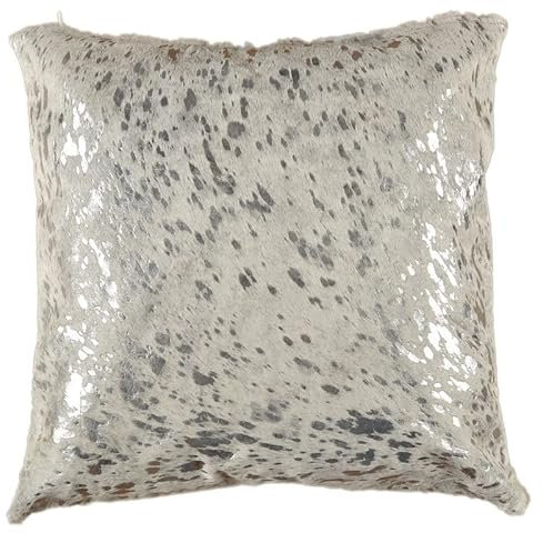 KUHFELL Kissen HÜLLE Kissenbezug 50 x 50 cm GRAU Silber Effekt BEIDE Seiten AUS ECHTEM KUHFELL