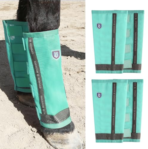 Harrison Howard Loose-Fitting Horse Fly Boots UV-Protective, Breathable Fine Mesh Leggins Stay-on Comfortable Fly Boots with Reflective Strips for Extra Safety (Set of 4) Mint Cob (Medium)