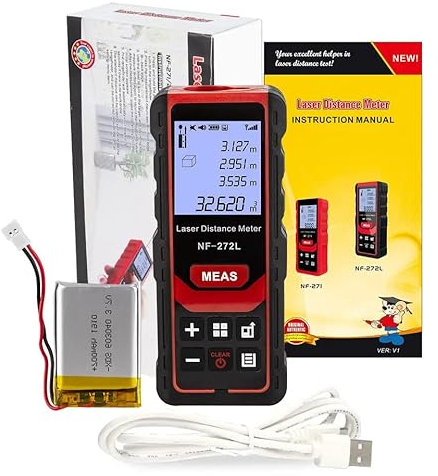 YuqiaoTime Laser Distance Meter NF-272L 60/80/100M Infrared Rangefinders Indoor Area Measuring Tool Handheld Laser Distance Meter (NF-272L 100m)