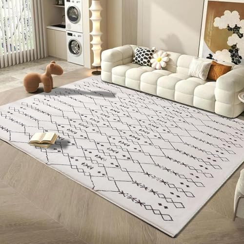 Leesentec Teppich Wohnzimmer Abstrakte Großer Teppiche Schoafzimmer Kurzfloriger Weiß Teppich für Wohnzimmer,Schoafzimmer,Esszimmer Raummatte,Beige/Elfenbein,160 x 200 cm