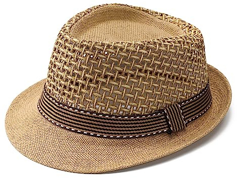 TINAYAUE Elegante cappello da sole estivo da uomo in rete traspirante cappello di paglia corto arrotolabile all'aperto viaggi festa cappello regalo per papà mamma Mid-Elderly Fedora Trilby cappello