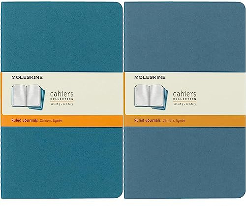 Moleskine Cahier Journal, Set 3 Notebooks with Ruled Pages, Cardboard Cover with Visible Cotton Stiching, Colour Brisk Blue, Large 13 x 21 cm, 80 Pages (Confezione da 2)