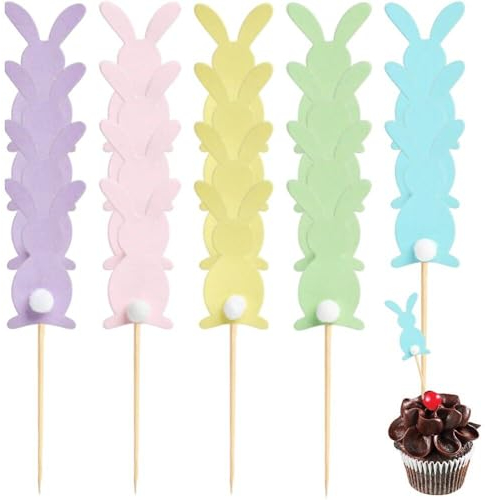 Sanfly Easter Cupcake Toppers 20pcs Rabbit Cake Toppers Bunny Egg Cupcake Decor Happy Easter Decoration for Kids