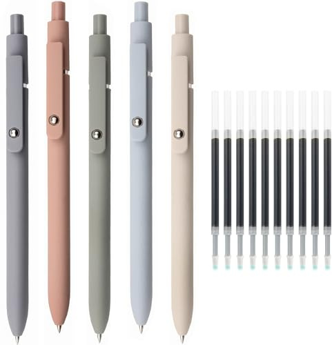 ktxaby Gelstifte Set 5 Stück Gelschreiber 0.5mm mit 10 Nachfüllminen Kugelschreiber nachfüllbar Einziehbare Gel Tintenstifte Feine Spitze Schnell trocknend für Schule Büro Studium Zuhause Schwarz
