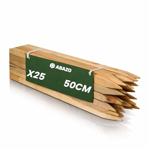 ABAZO Holzpfähle Quadratisch 25 Stück – Länge 50cm – 25 x 25 mm Holzstäbe aus Buchenholz – Pflanzenstütze und Pflanzstäbe für Gartenarbeiten, Beetmarkierung und Leichten Gartenzaun