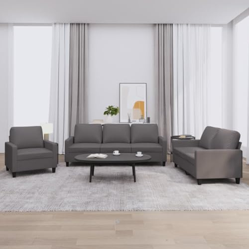 Gecheer Set di Divani 3 pz con Cuscini Grigio in Similpelle,Divano per Soggiorno,Divano Imbottito,Divano Moderno,Divano a 2 Posti/3 Posti,Divano Letto sofà,Divano Salotto Moderno,# 3