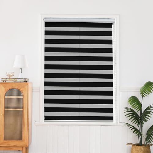 QiBoYuYe Day Night Blind Zebra Roller Blinds Blackout Window Curtain For Bedroom Door Windows Aluminium Cassette Translucent Vision Curtains (Black Width 45cm X Height 150 cm)