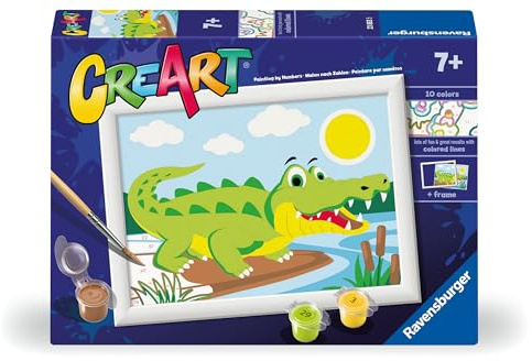 Ravensburger CreArt E-Serie Classic: Krokodil, Malen nach Zahlen, enthält ein vorgedrucktes Brett, einen Pinsel, Farben und Zubehör, kreatives Set für Jungen und Mädchen ab 7 Jahren
