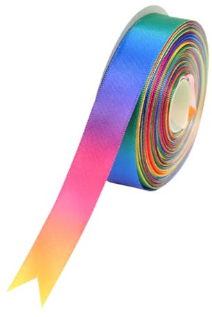 Satinband mit Farbverlauf, 22 m, 2 cm, Regenbogenfarben, Geschenkband, buntes Geschenkband, Blumenstrauß, Wickelband, glattes dekoratives Band für Hochzeit, Geburtstag