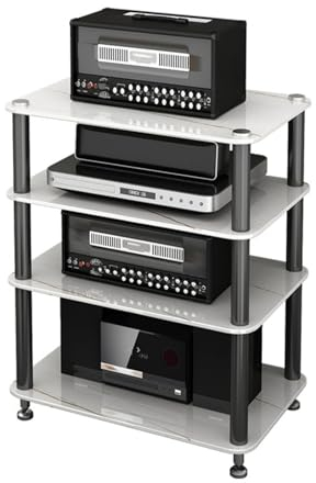 Stereokabinett Media Storage Cabinet mit Anti-Vibrationsfüßen, Großes Fassungsvermögen Stereo Racks and Stands Cabinet/ Bookshelf, Freistehender Heimkino-Schrank/ Gaming-Regal(Color:White,Size:4-Tiers