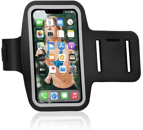Flintronic Running Armband, Sports Arm Phone Case Holder, Sports Running Armband with Key and Headphone Slot, for Phones up to 6.1 iPhone 14/14 Pro/13/13 Pro, Galaxy S22, Black