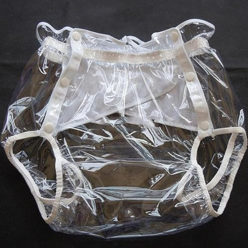 Adult Fully Clear Plastic Pants, Transparent Waterproof Underwear Incontinence Polyvinyl Chlorid Plastic Diaper for Men and Women (Clear, Medium)