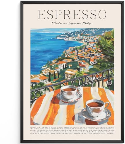 MJ-GRAPHICS® Espresso Poster A2 - Küchenbild Deko für Wohnzimmer und Küche - Retro Kaffee Küchenposter Italien - Ohne Rahmen