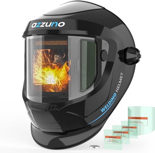 AZZUNO Auto Darkening Welding Helmet, Large Viewing 3.94×3.82 with Side View 1.97× 3.82, Solar Powered Welding Hood Mask with Wide Shade 4/5-8/9-13 for TIG/MIG/Stick Weld/Cut/Grind