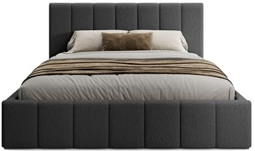 FEDVE Bett 200x200 Schwarz - Handorf - Polsterbett mit Bettkasten - Doppelbett mit Stauraum