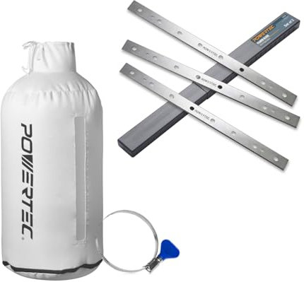 POWERTEC 13 Inch Planer Blades 3pcs for DeWalt DW735, DW735X Planer, Replacement for DW7352 Planer Knives, and 30 Micron Filter Dust Collector Bag w/4 Key Hose Clamp, Fits Woodworking Machine (12842)