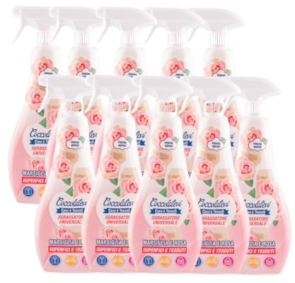 COCCOLATEVI Sgrassatore Universale Concentrato Marsiglia e Rosa 750 ml x 10, Sgrassatore Cucina Pulizia Profonda, Azione Sgrassante, Azione Pretrattante Tessuti, Super Profumante