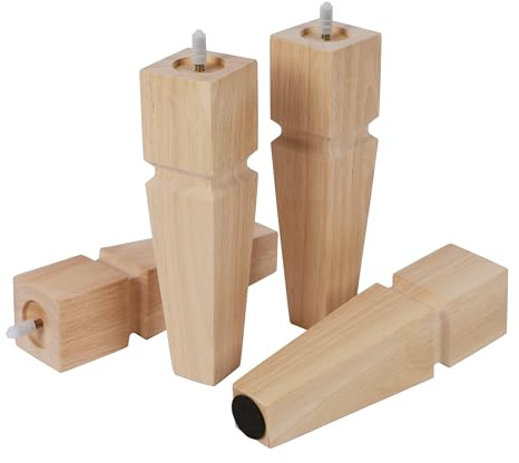 10 Inch Square Unfinished Oak Furniture Legs - Heavy Duty Mid Century Tall Wooden Legs Set of 4 for Tables, Bench, Ottomans - with Installation Hardware (Natural)