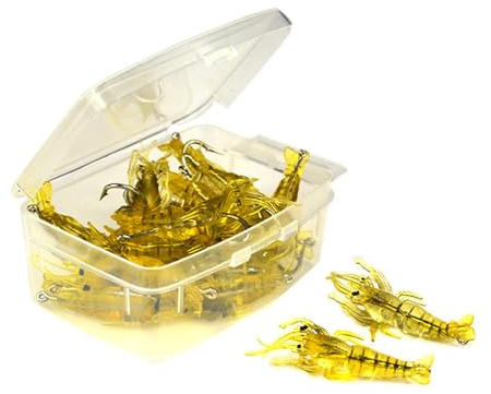 KAKASEA 10 señuelos de camarón de silicona, cebos de camarón de simulación de brillo suave, cebos artificiales de gambas, señuelos de pesca con gancho