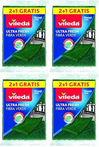 Vileda Ultra Fresh Fibra Verde Spugna, Formato 2+1 (Confezione da 4)