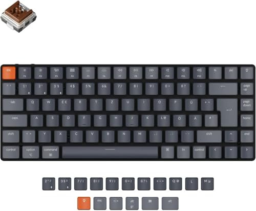 Keychron K3 Ultra-Slim Bluetooth Wireless Mechanische Tastatur, ISO-DE-Layout Hot-Swap-fähig Low Profile Optischer Brauner Schalter White Backlit Gaming-Tastatur für Mac Windows