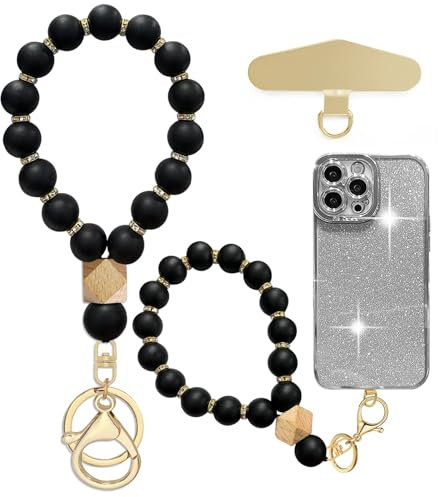 Mrltau Catena per Smartphone in Silicone con Perline Corta con Attacco, Catena per Smartphone con Perline, Catena Elastica per Polso, Supporto per Smartphone a Mani Libere, Cinturino per Smartphone