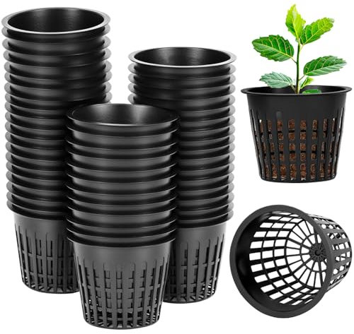 QWORK® 50 Pack 3 Inch Planting Mesh Net Pots For Hydroponic And Soil Cultivation, Black