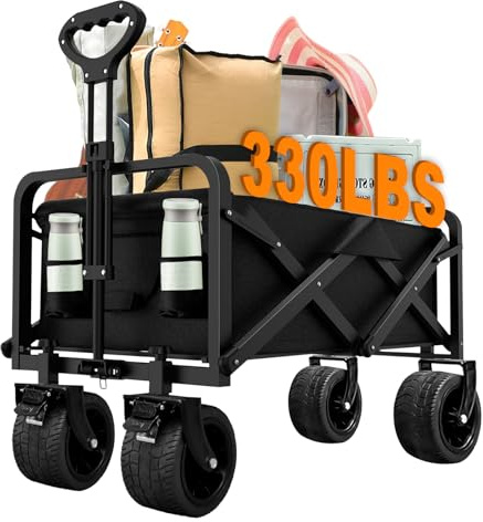 200L Festival Trolley, Camping Trolley with Wide Wheels and Adjustable Handle Load Up 150KG, Foldable Wagon for Outdoor Camping Beach Garden Picnic Shopping Fishing