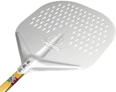Giemme - Pala per Pizza Forata in Alluminio - Per pizze da 30 cm - Pala per Forno a Legna Professionale con Manico Corto (Lunghezza manico 30 cm)