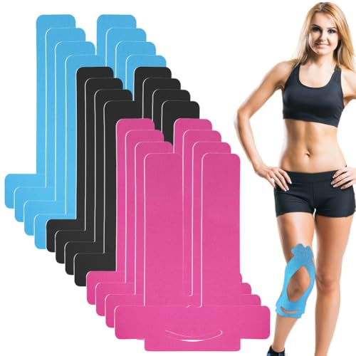 Yuragim 12 Stück Precut Kinesiotapes Knie, Kinesiotapes Vorgeschnitten Kinesiologie Tape für Knieschmerzlinderung & Unterstützung, Wasserfestes & Elastisches Physio Knie Tape für Knieschmerzen