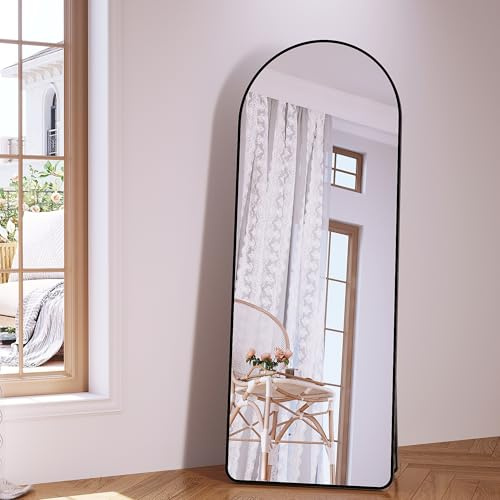 SONNI Bogen Ganzkörperspiegel 160 x60 cm mit Aluminium Rahmen - Schwarz, HD Spiegelglas, Wandmontage/Standfuß (kippsicher), Standspiegel für Schlafzimmer, Flur, Eingangsbereich