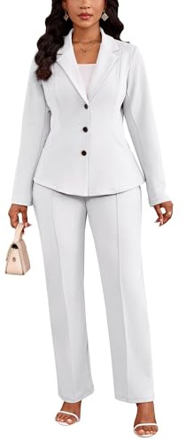 Kafiloe Women Suits 2 Piece Set Long Sleeve Blazer Pants Suit Dressy Business Casual Work Outfits Office White M