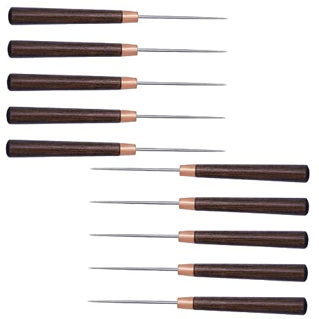 Mipcase Set 10 Pezzi Punteruoli Manico in Legno, Strumenti a Punteruolo per Cucito e Riparazione Scarpe, Aghi Resistenti e Anticorrosione per Pelletteria Artigianale