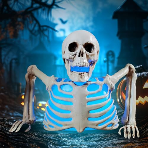 Halloween Deko Skelett Lichter, Halloween Deko Outdoor Schädel, Gruselige Leuchtende Totenkopf Dekoration, Skelett Dekoration Licht Batteriebetrieben für Aussen Garten Spukhaus Requisiten Hof