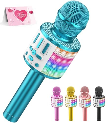 Microphone Sans Fil Bluetooth Karaoké, Portable Karaoké Micro Haut-Parleur Avec LumièRe, Microphone Karaoke Pour Enfants/Adultes Chanter Club Noël Anniversaire Soiree Famille Youtube Live, Idée Cadeau