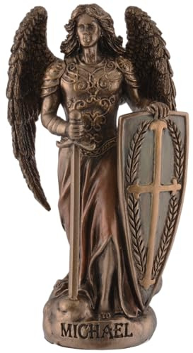 Erzengel Michael, Engel der Gerechtigkeit, Miniatur, aus Kunststein angefertigt, von Hand mit Bronzefarbe bemalt, Veronese Kollektion, 708-78397