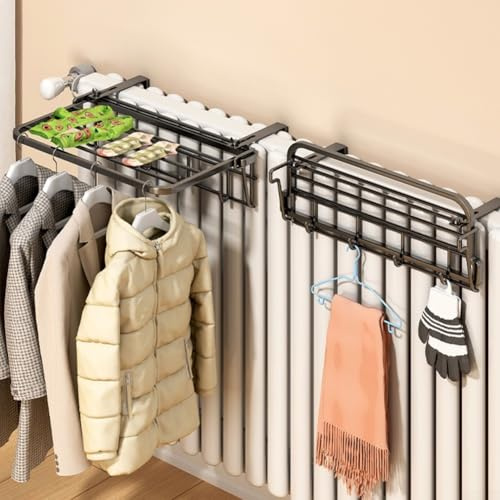 Tendedero de ropa para radiador, tendedero de ropa, 35 cm, estante colgante de hierro para toallas, albornoces y baño (negro)