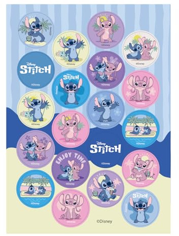 Dekozauber24 Essbare Muffindeko Stitch, 20 Stück, vegetarische Tortendeko ohne Zuckerzusatz für Muffins und Cupcakes, glutenfrei, kinderleicht anzuwenden