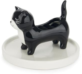 balvi Ringhalter Kitty Frac Schwarz/Weiß Farbe Schmuckkästchen im Katzendesign Keramik